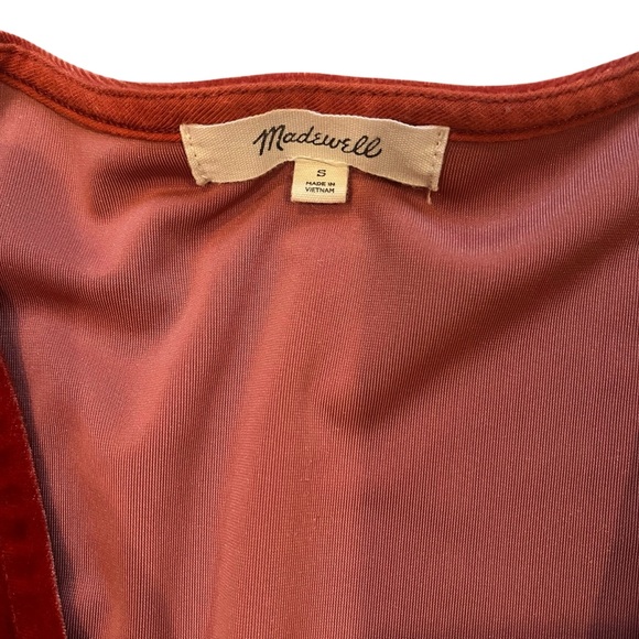 Madewell Rusty Orange Long Sleeve Velvet Wrap Bodysuit, Sz S - Picture 12 of 15
